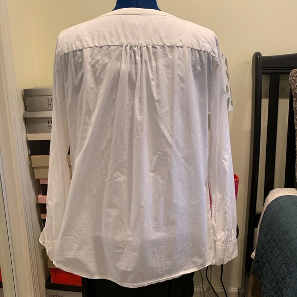 Lands End White Textured Long Sleeve Tuck Blouse - Picture 4 of 6